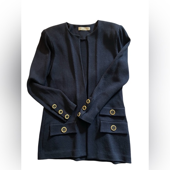 St John by Marie Gray Knits Navy Blue Long Sleeve Gold Button Cardigan Size 8 - Picture 1 of 14